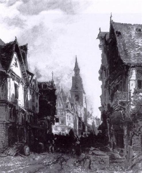 Vieille Rue A Rouen Oil Painting by Jules Achille Noel