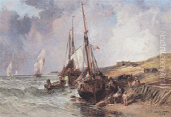 Entladen Der Fischerboote Oil Painting by Jules Achille Noel