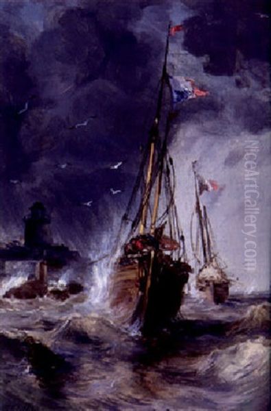 L'entree Au Port Par Grosse Mer Oil Painting by Jules Achille Noel