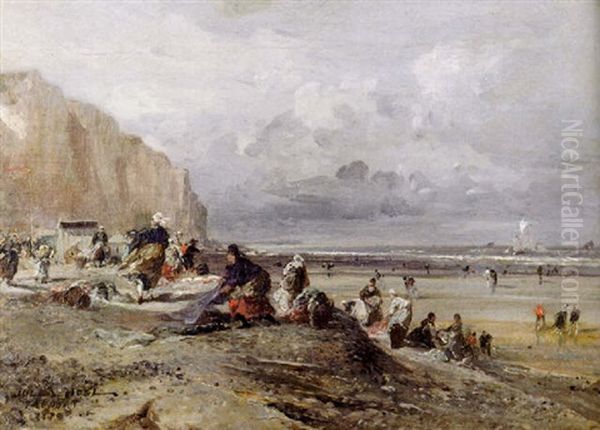 Scene De Plage Au Treport Oil Painting by Jules Achille Noel