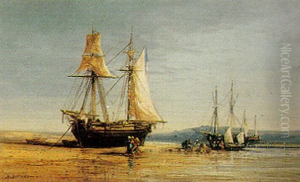 Ships Ashore Oil Painting by Jules Achille Noel