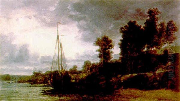 Bateau A L'embouchure Oil Painting by Jules Achille Noel