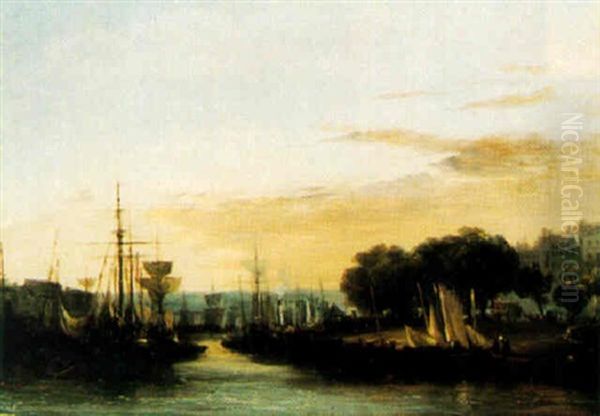 Le Port De Rouen En 1840 Oil Painting by Jules Achille Noel