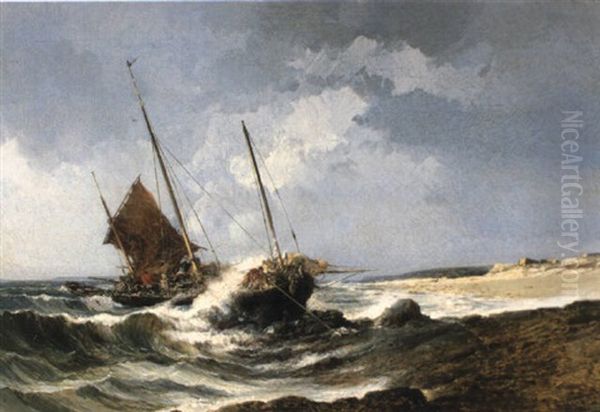 Zwei Boote Vor Der Kuste Oil Painting by Jules Achille Noel