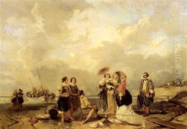 Les Elegantes Au Bord De La Mer Oil Painting by Jules Achille Noel