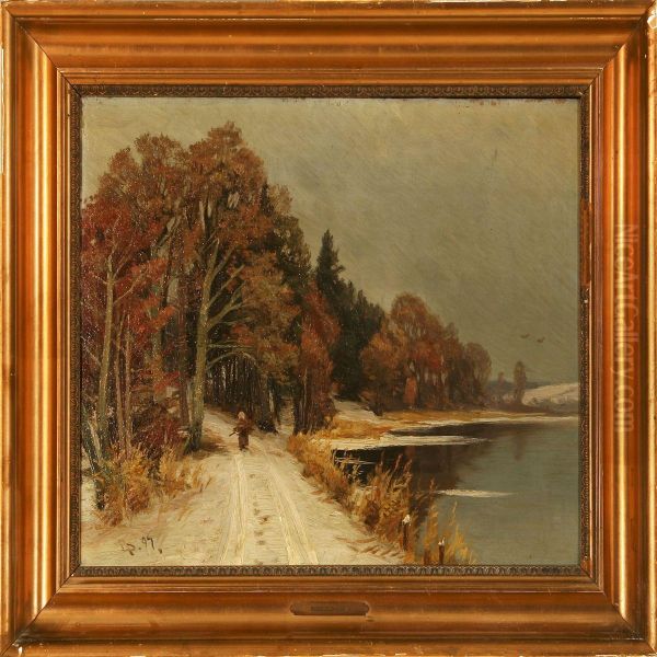 Winter Landscape With Alake Oil Painting by Rudolf Bissen