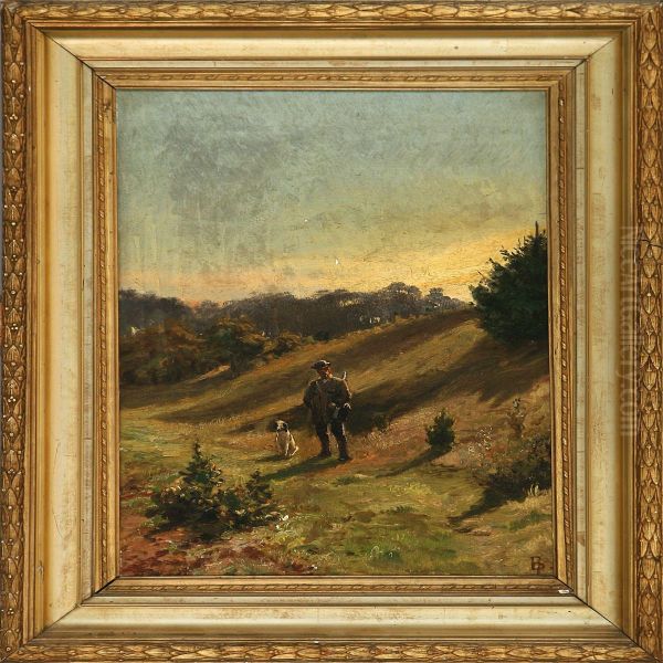 Mountain Landscape With A Hunter With His Dog Oil Painting by Rudolf Bissen