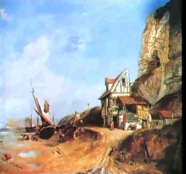 Fecamp, Barques De Peche A Maree Basse Oil Painting by Jules Achille Noel