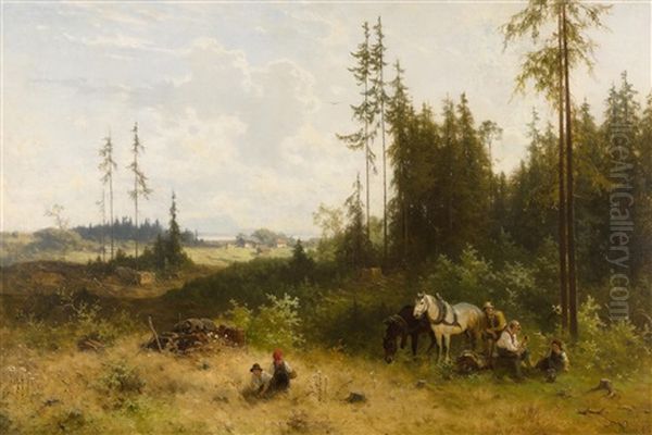 Holzfaller Bei Der Rast Oil Painting by Julius Noerr