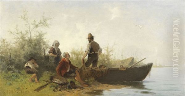 Chiemseefischer Bei Der Rast Oil Painting by Julius Noerr