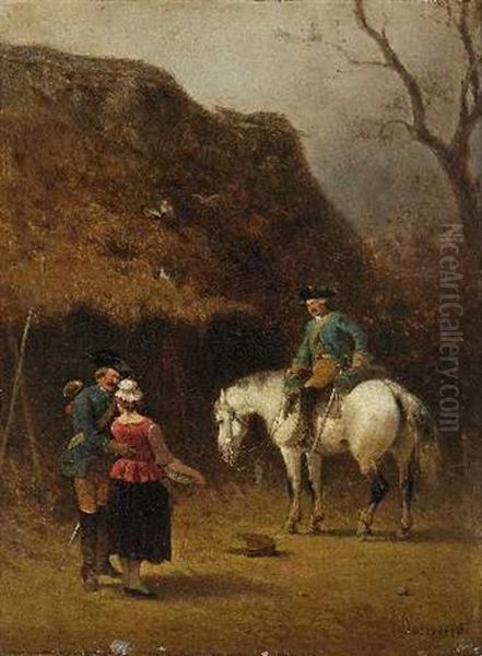 Zwei Soldaten Mit Einer Magd Oil Painting by Julius Noerr