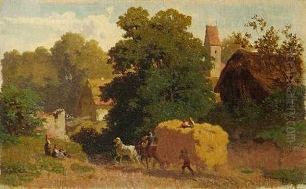 Heimfahrender Heuwagen (sketch) Oil Painting by Julius Noerr