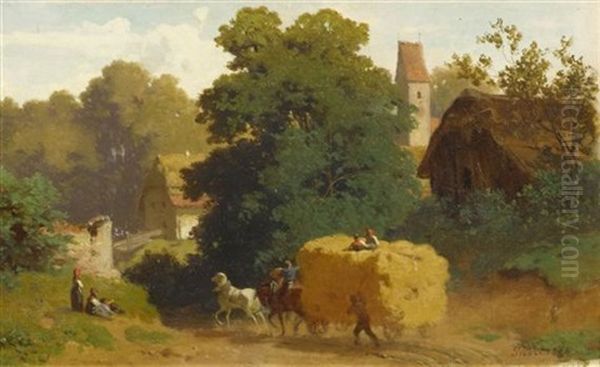 Die Heuernte Oil Painting by Julius Noerr