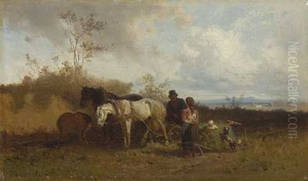 Bauernfamilie Auf Dem Feld Oil Painting by Julius Noerr