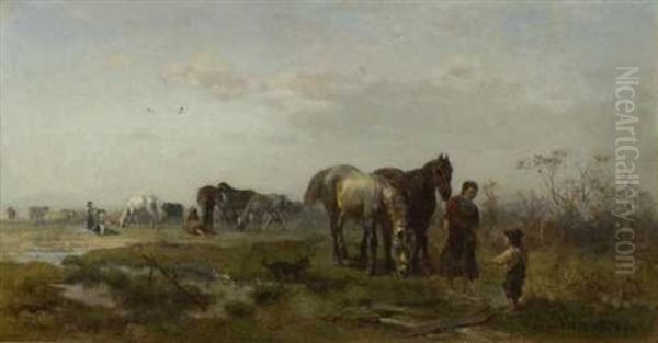 Bauern Mit Pferden Oil Painting by Julius Noerr