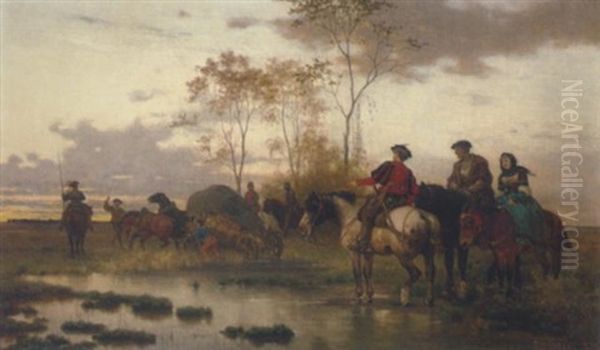 Reiter Und Fuhrwerk Im Moor Oil Painting by Julius Noerr