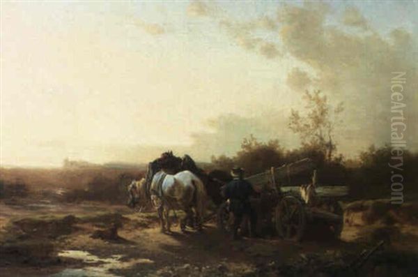 Bauer Mit Pferdefuhrwerk Oil Painting by Julius Noerr