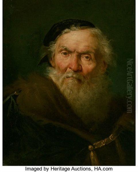 Bearded Old Man Wearing A Fur-trimmed Cloak With Gold Clasp Oil Painting by Giuseppe Nogari