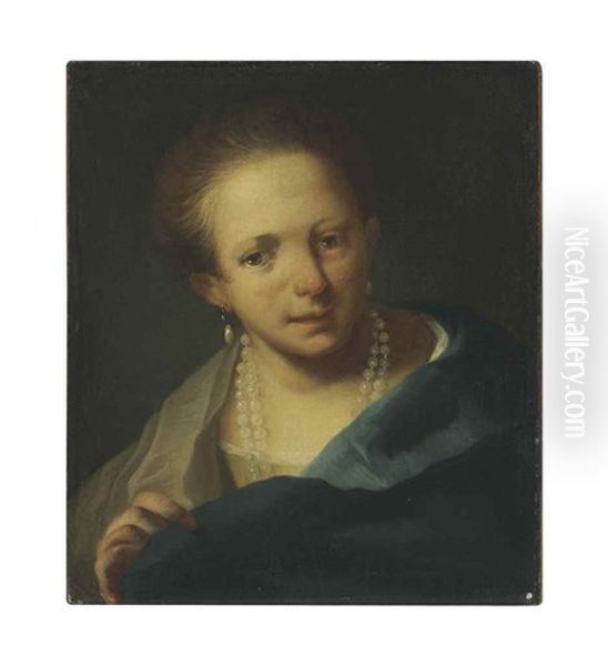 Portrait Of A Girl With A Pearl Necklace, Bust-length Oil Painting by Giuseppe Nogari