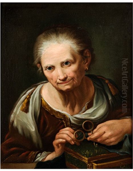 Halbbildnis Einer Alten Frau Am Nahkasten Mit Brille Oil Painting by Giuseppe Nogari