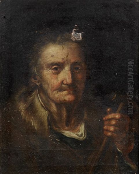 Portrait Of An Old Lady, Bust-length, Holding A Pipe Oil Painting by Giuseppe Nogari