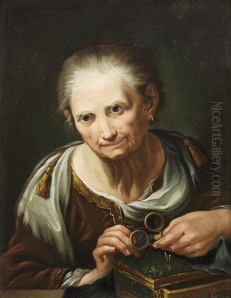 An Elderly Lady Holding Glasses Oil Painting by Giuseppe Nogari