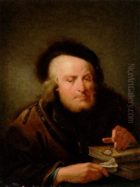 A Scholar With Books And A Pince-nez Oil Painting by Giuseppe Nogari