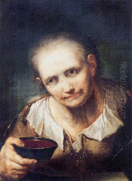 An Old Woman Holding A Bowl Oil Painting by Giuseppe Nogari