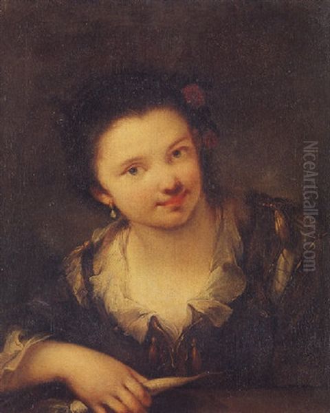 Portrait Of A Young Girl Holding A Radish Oil Painting by Giuseppe Nogari