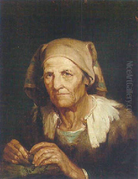 An Old Woman Holding A Rosary Oil Painting by Giuseppe Nogari