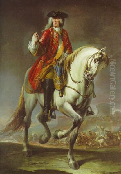 Equestrian Portrait Of Field Marshal Count Johann Matthias Von Der Schulenburg, Full-length Oil Painting by Giuseppe Nogari