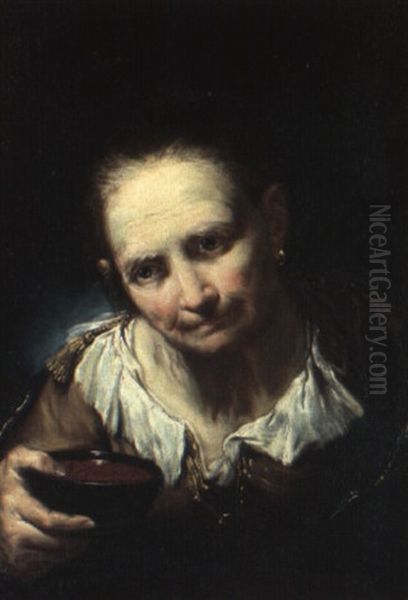 Peasant Woman Holding A Bowl Of Soup by Giuseppe Nogari