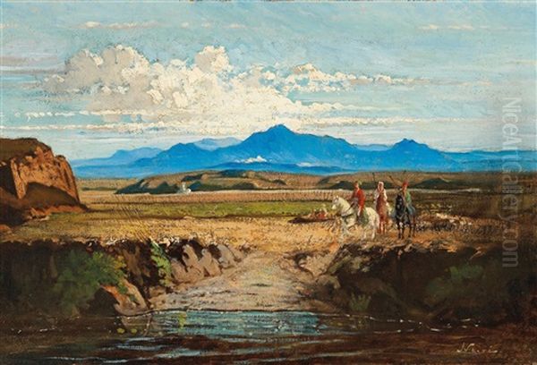 Horsemen In A Caucasian Landscape Oil Painting by Maxime Noire