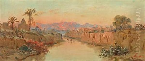 M'sila La Riviere, Riverlandscape In Algiers Oil Painting by Maxime Noire