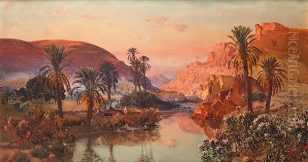 Oued Dans Une Oasis Oil Painting by Maxime Noire