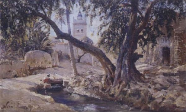 Au Bord De L'oued A L'entree Du Village Oil Painting by Maxime Noire