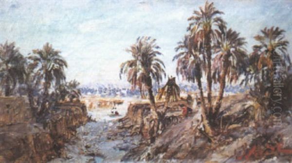 La Palmeraie Au Bord De L'oued Oil Painting by Maxime Noire