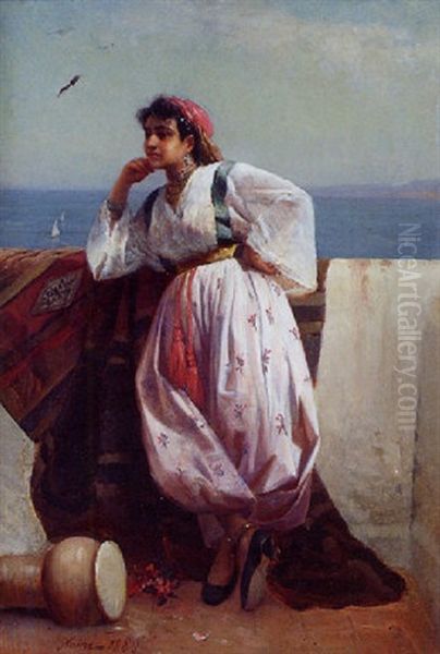 Jeune Orientale Sur Une Terrasse A Alger Oil Painting by Maxime Noire