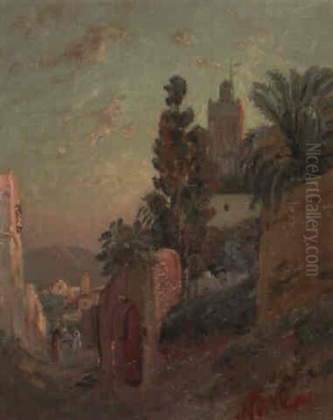 Village Et Mosquee De Sidi-l-halaoui Pres De Tlemcen Oil Painting by Maxime Noire