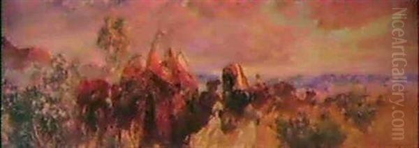 Lauriers Roses Dans Un Paysage Montagneux Oil Painting by Maxime Noire