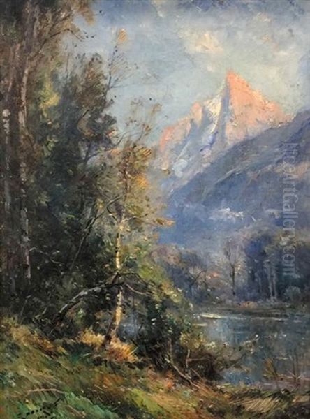 Lac Des Gaillands, Chamonix, 1907 Oil Painting by Emile Noirot