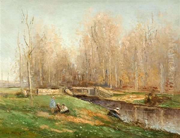 Flusslandschaft Mit Wascherinnen Oil Painting by Emile Noirot