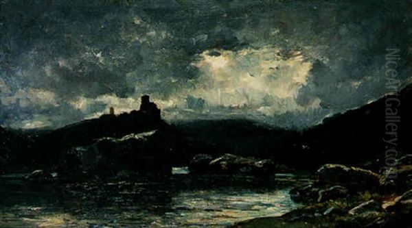 Lever De Lune A Saint-maurice Sur Loire Oil Painting by Emile Noirot