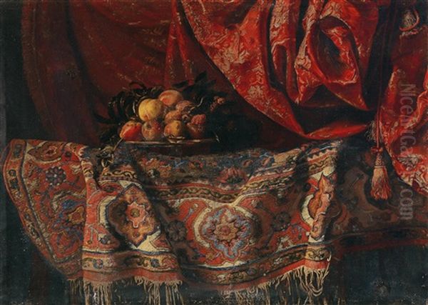 A Still Life With Fruit On A Carpet Oil Painting by Francesco Noletti (Il Maltese)