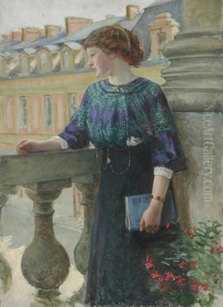 Marie-louise, Soeur De L'artiste, A Versailles Oil Painting by Henri Girault De Nolhac