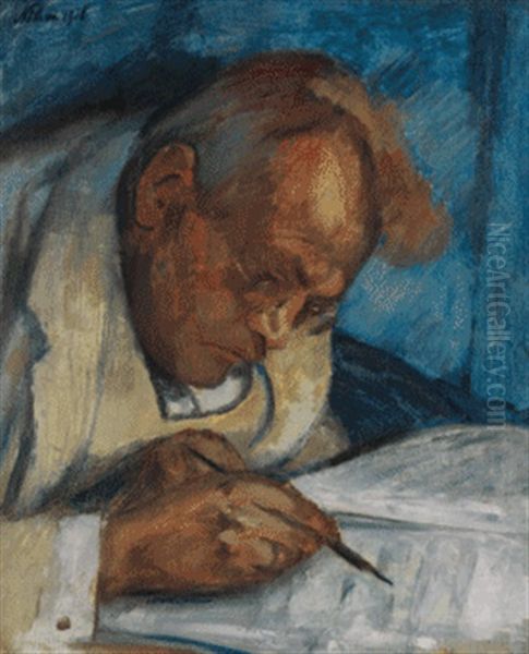 Max Reger, Schreibend (vi) Oil Painting by Franz Noelken