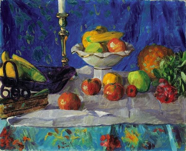 Stilleben Mit Leuchter Und Ananas Oil Painting by Franz Noelken