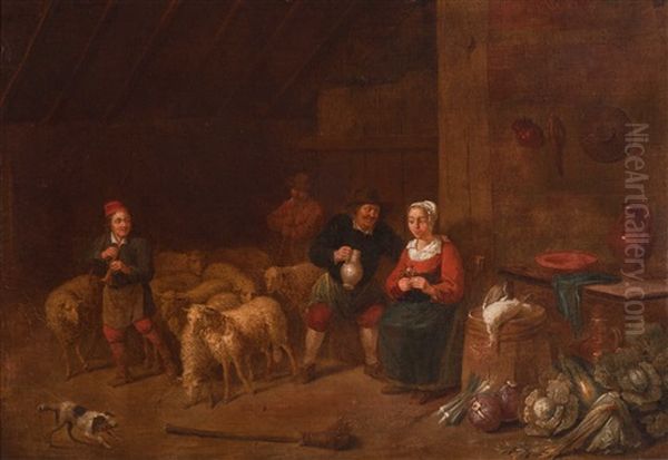 Merry Company Of Farmers In The Stable Oil Painting by Jan Nollekens