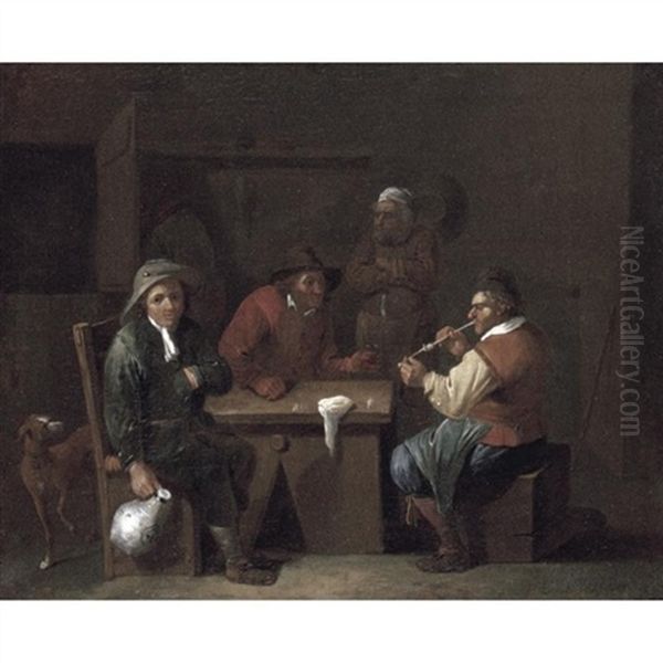 An Interior Of An Inn With Peasants Smoking And Drinking Oil Painting by Jan Nollekens