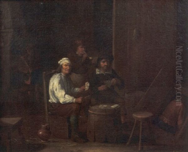 Tre Giocatori Di Carte In Un Interno Oil Painting by Jan Nollekens